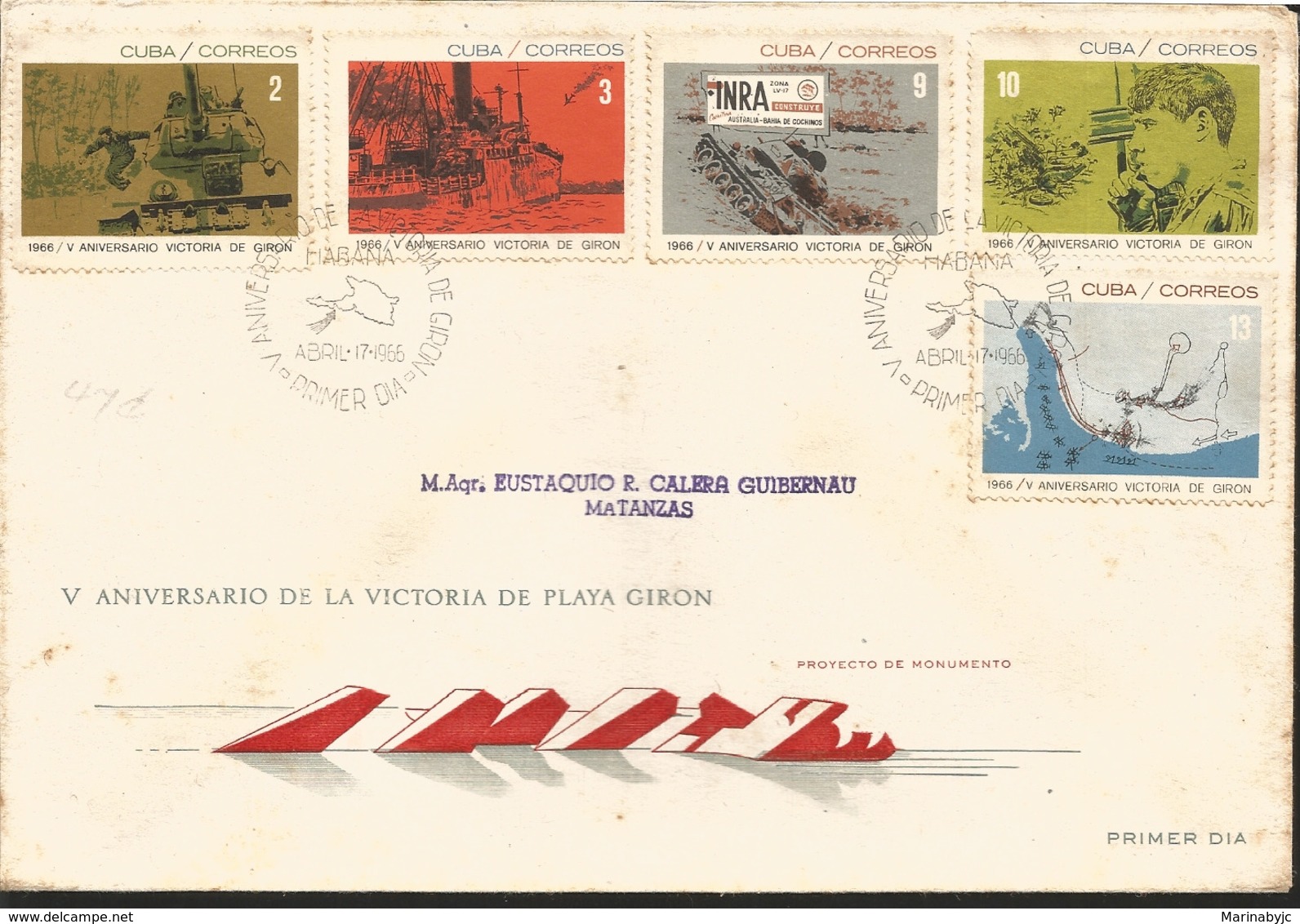 V) 1966 CARIBBEAN, BAY OF PIGS INVASION, 5TH ANNIVIVERSARY FDC, WITH SLOGAN CANCELATION IN BLACK, FDC - Storia Postale