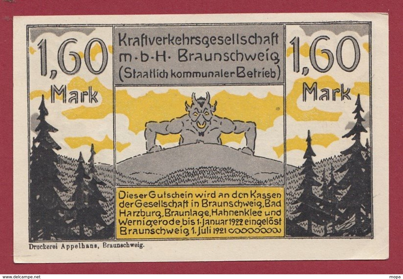 Allemagne 1 Notgeld De 1.60 Mark Stadt Brauschweig    (RARE) Dans L 'état N °4731 - Collections