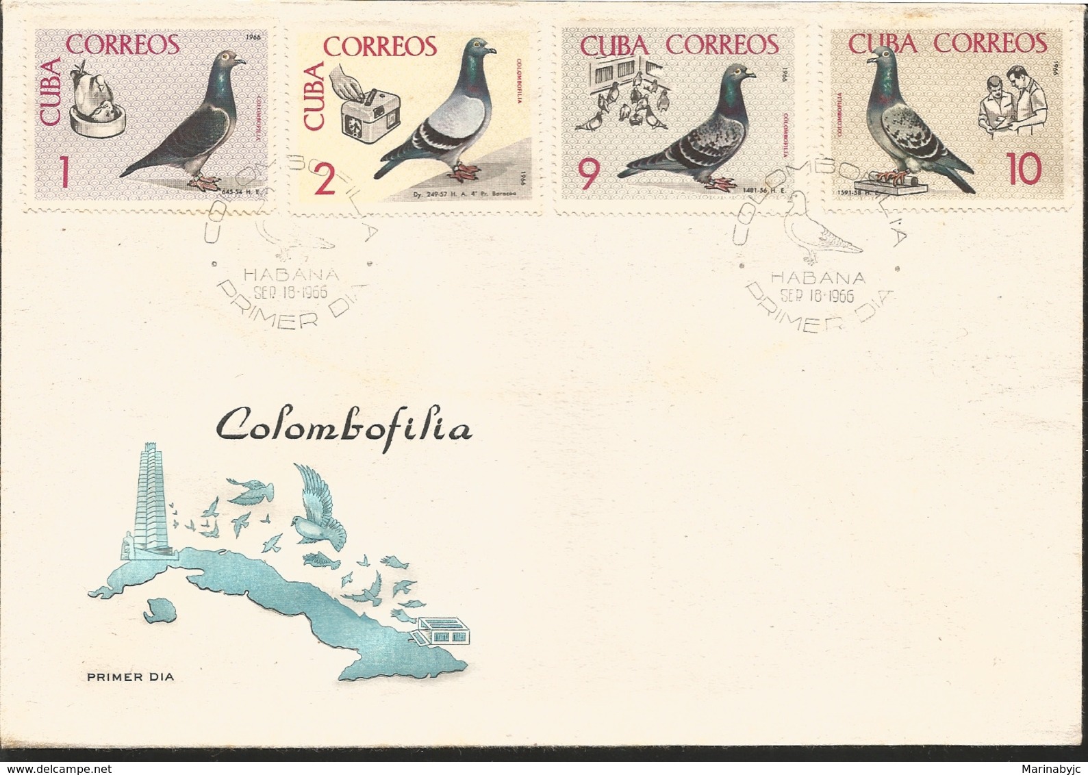 V) 1966 CARIBBEAN, BREEDING MESSENGER PIGEONS, PIGEONS IN YARD, TWO MEN, MESSAGE, WITH SLOGAN CANCELATION IN BLACK, FDC - Covers & Documents