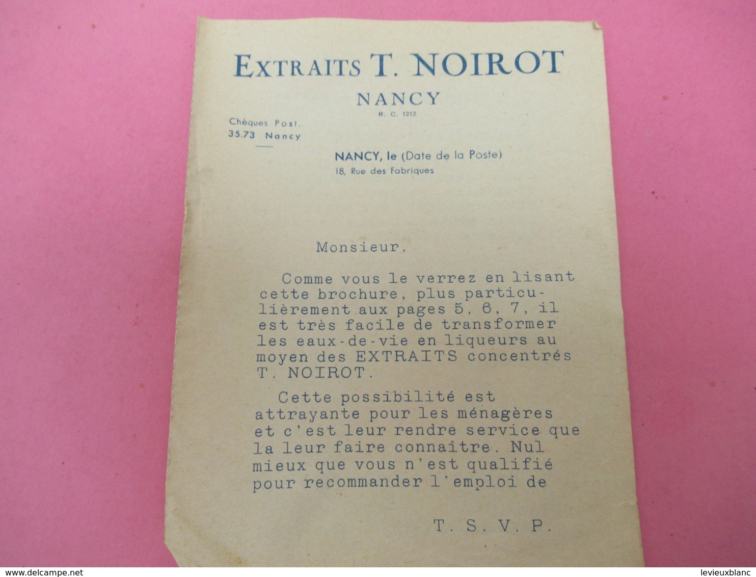 Bon De Commande + Livret Mode D'emploi/ Extraits T NOIROT/ Pour Faire Ses Liqueurs Et Sirops Soi-même/ NANCY/1953 VPN220 - Autres & Non Classés