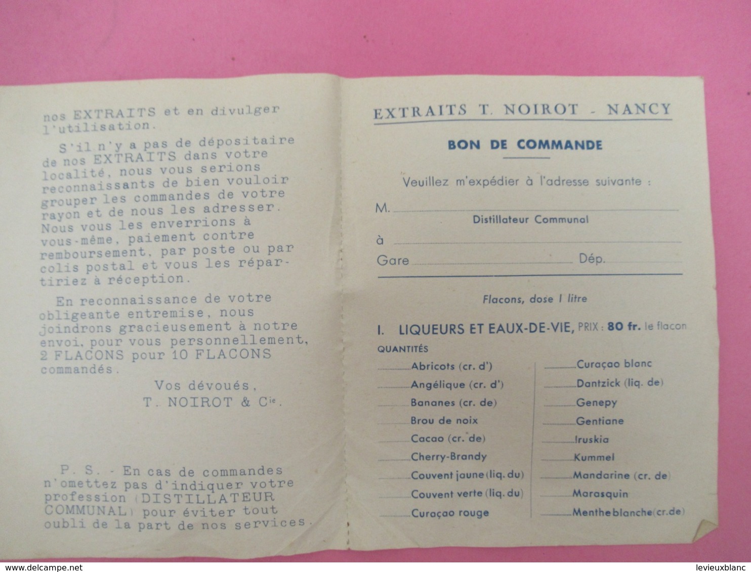 Bon De Commande + Livret Mode D'emploi/ Extraits T NOIROT/ Pour Faire Ses Liqueurs Et Sirops Soi-même/ NANCY/1953 VPN220 - Autres & Non Classés