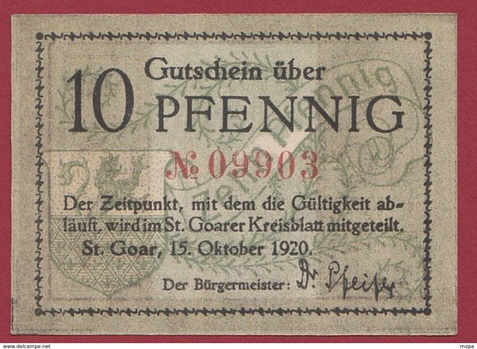 Allemagne 1 Notgeld De 10 Pfenning Stadt St Goar (RARE) Dans L 'état N °4733 - Collections