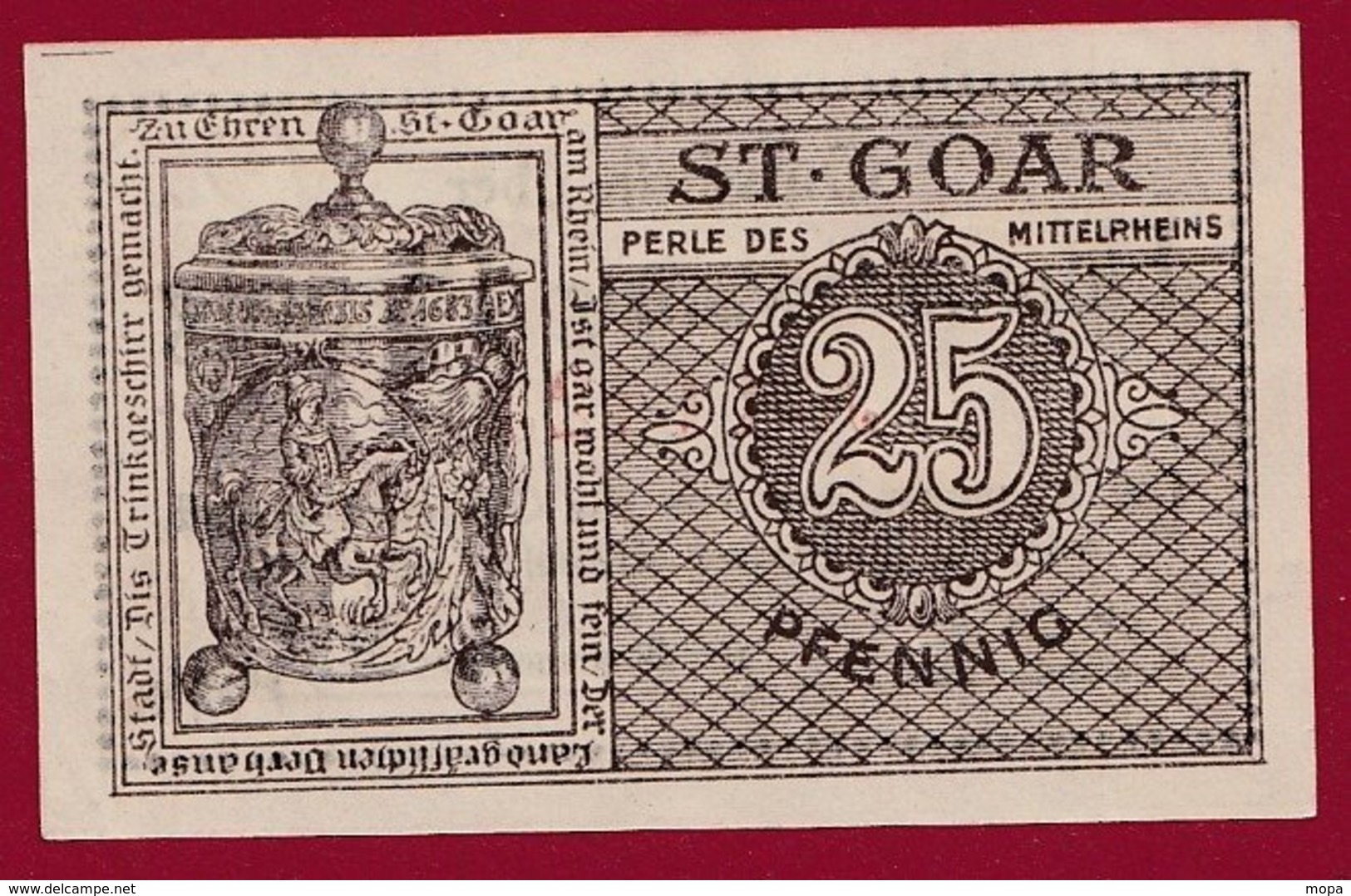 Allemagne 1 Notgeld De 25 Pfenning Stadt St Goar (RARE) Dans L 'état N °4734 - Collections