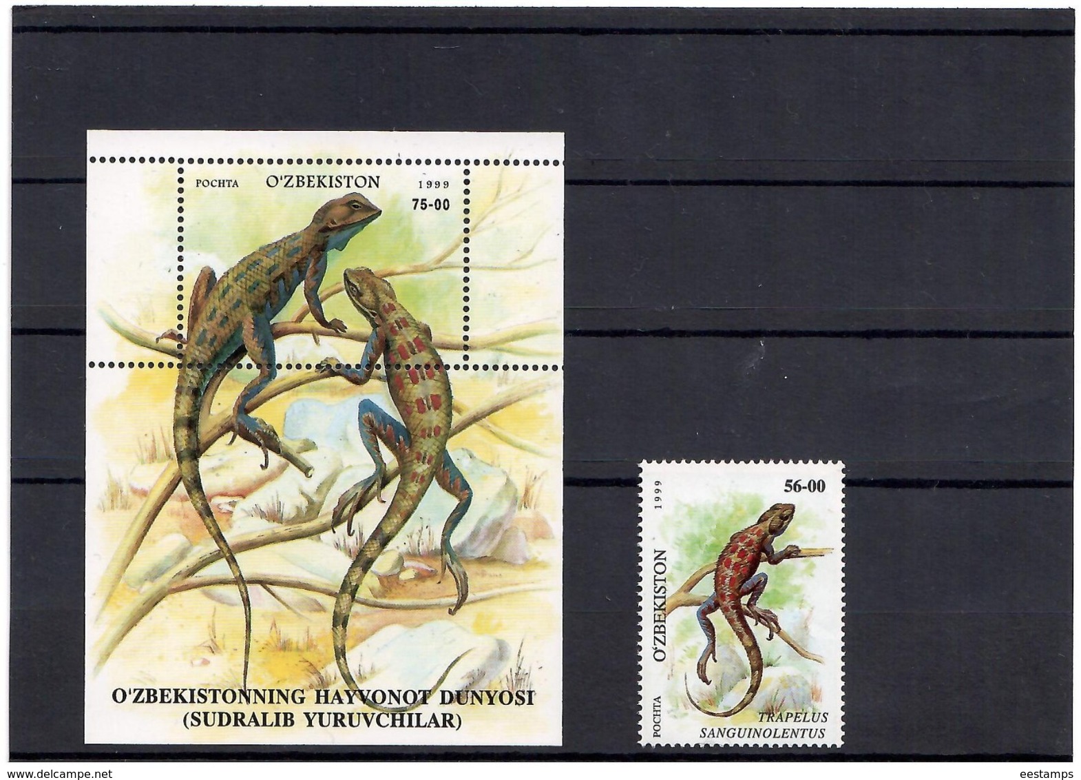 Uzbekistan 1999 .Reptiles.1v. + S/S . Michel # 211+ BL. 22 - Uzbekistan
