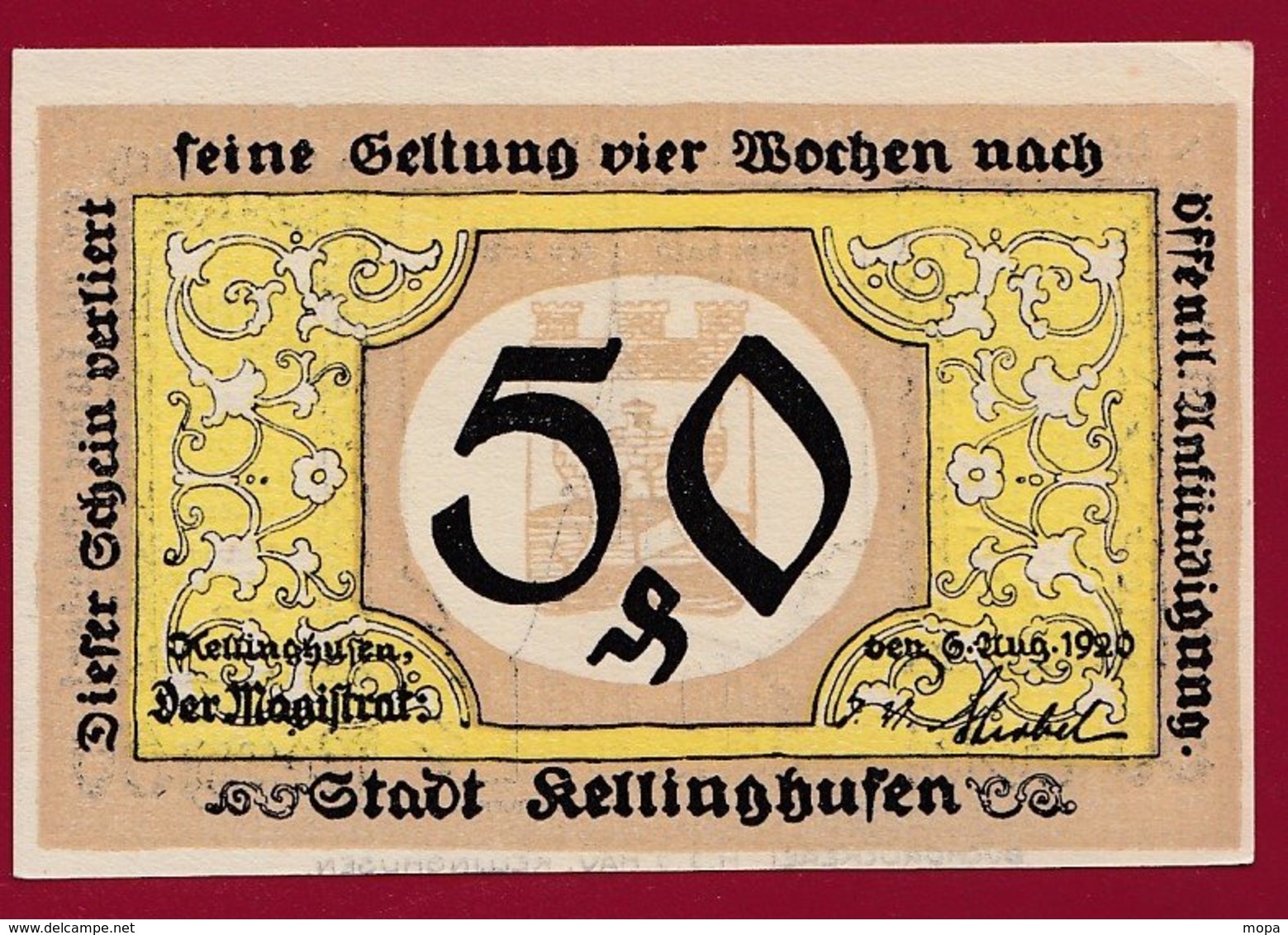 Allemagne 1 Notgeld De 50 Pfenning Stadt Kellinghausen  (RARE) Dans L 'état N °4738 - Collections