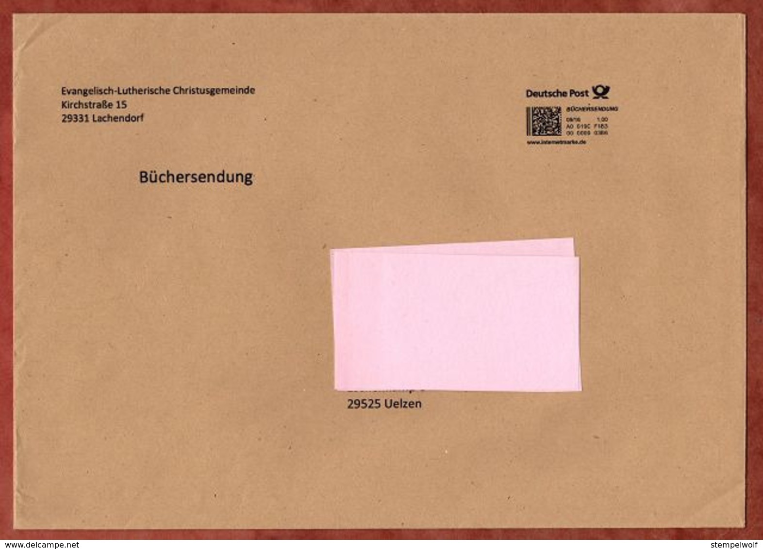 Buechersendung, Internetmarke 100 C, Lachendorf Nach Uelzen 2016 (79012) - Lettres & Documents