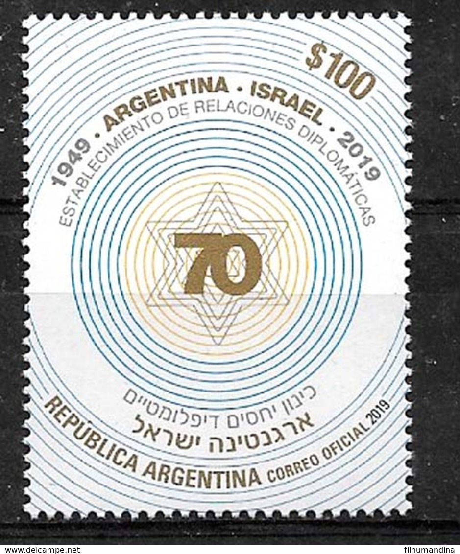 ARGENTINA 2019 ISRAEL 70°ANIV JUDAICA MNH - Unused Stamps