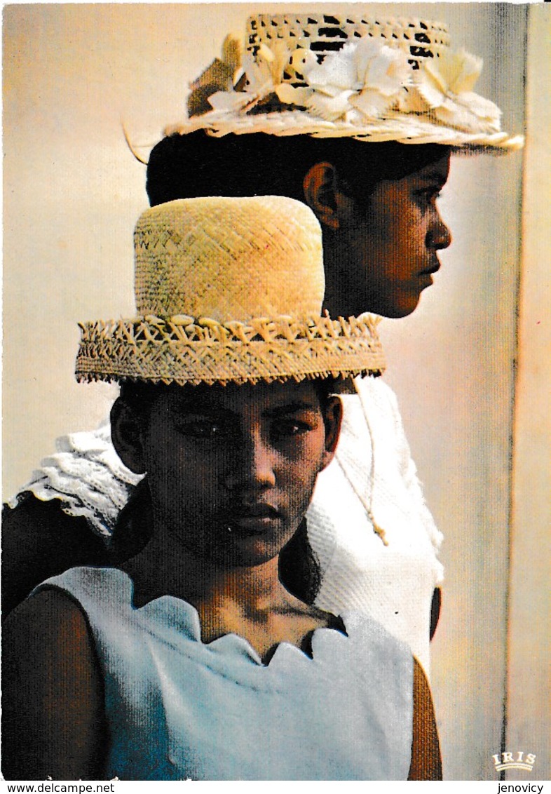 JEUNES TAHITIENNES AUX JOLIS CHAPEAUX COULEUR REF 60860 - Tahiti