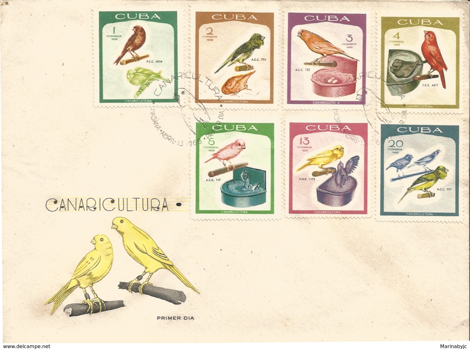 V) 1968 CARIBBEAN, CANARIES AND BREEDING CYCLES, MULTIPLE STAMPS, OVERPRINT IN BLACK, WITH SLOGAN CANCELATION IN BLACK, - Lettres & Documents