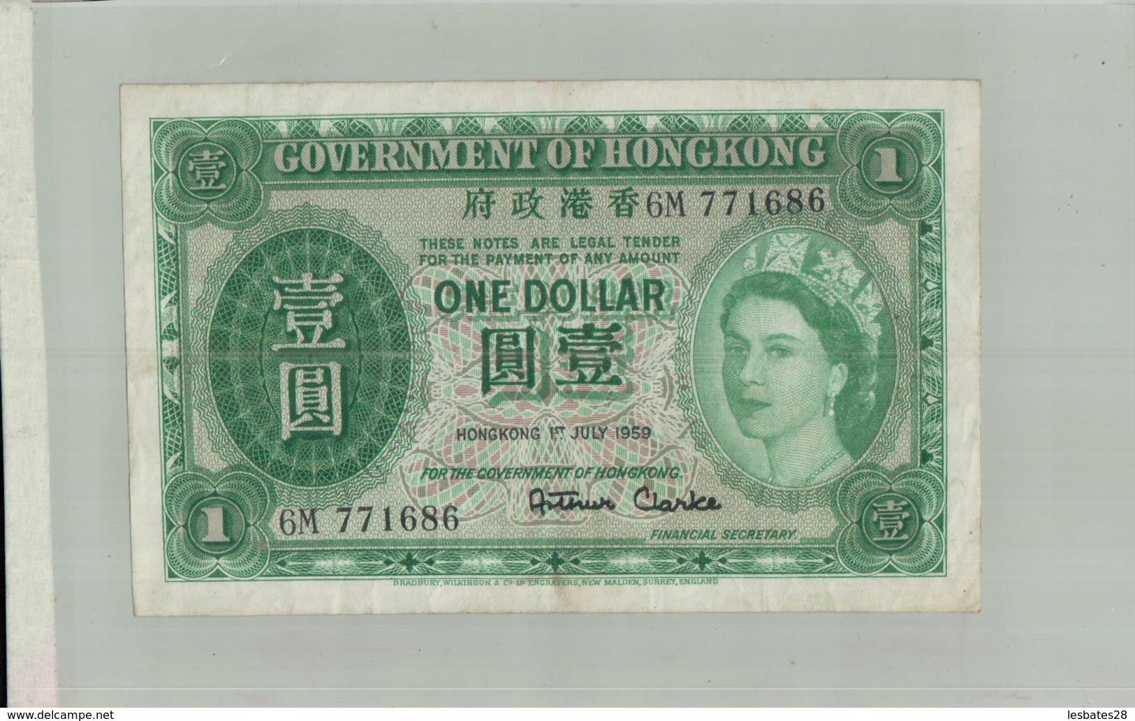BILLET DE BANQUE   GOVERNMENT OF  HONGKONG 1  Dollar  1st JULY 1959 -sept  2019  Alb Bil - Hong Kong