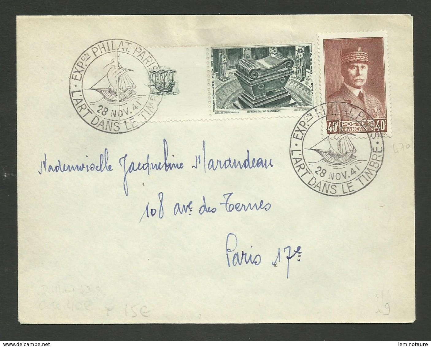 Vignette " Tombeau De Napoléon " Avec Petain / Exposition Philatélique Paris - L'art Dans Le Timbre / 1941 - Lettres & Documents