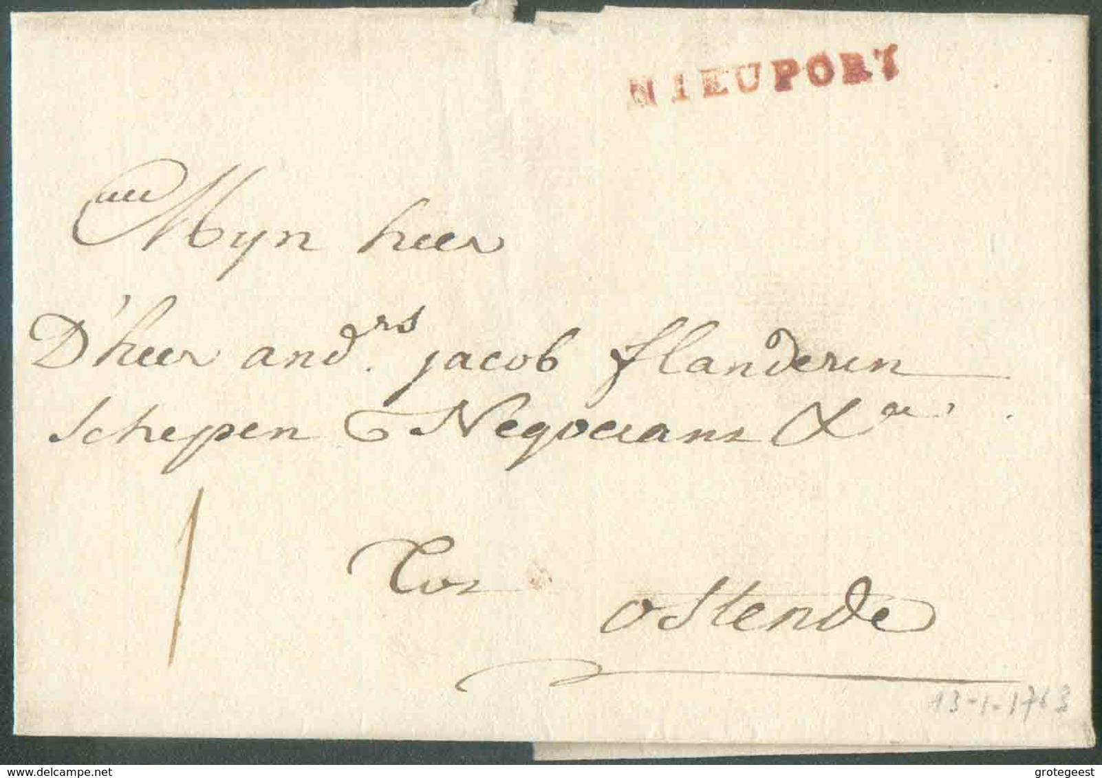 LSC De NIEUPORT (griffe Rouge) Le 13 Janvier 1763 Vers Ostende. Splendide Frappe. - Superbe - 14591 - 1714-1794 (Paises Bajos Austriacos)