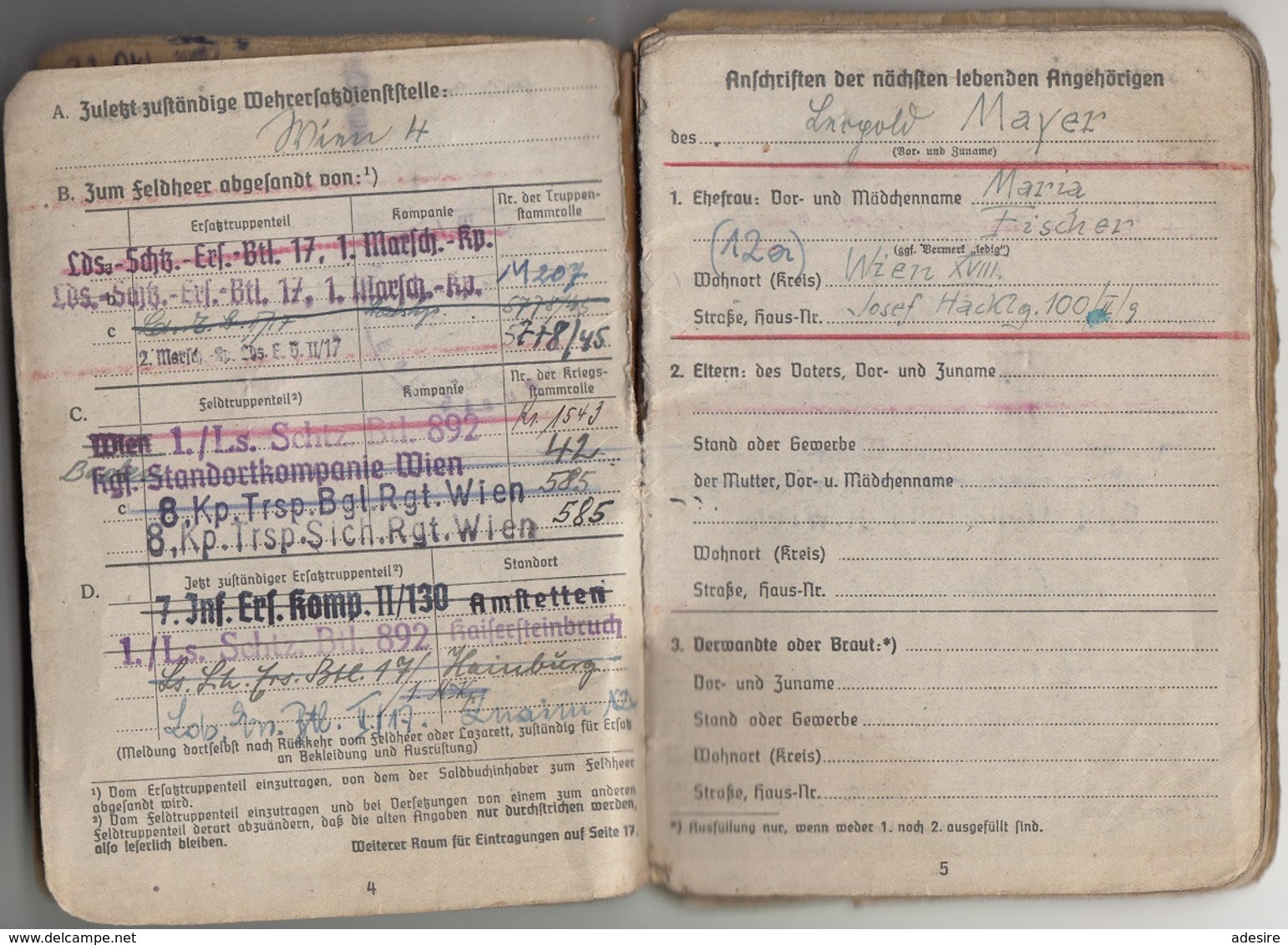 RRR! SOLDBUCH Zgl. PERSONALAUSWEIS Eines OBERSCHÜTZTEN 1942 GEFREITER Ab 1944 Des 7 Inf.Ersatz Bat. II, 24 Seiten Mit .. - 1939-45