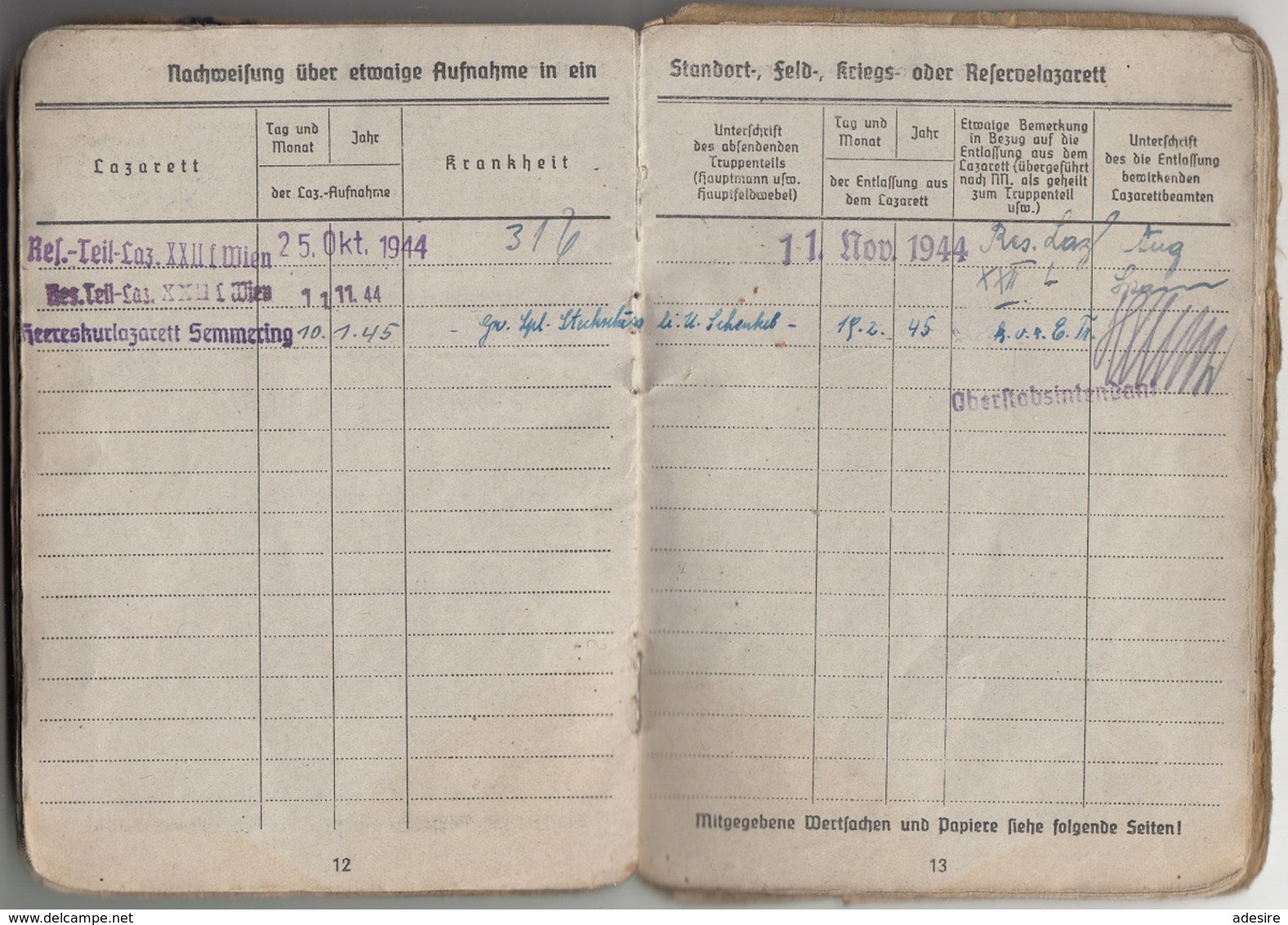 RRR! SOLDBUCH zgl. PERSONALAUSWEIS eines OBERSCHÜTZTEN 1942 GEFREITER ab 1944 des 7 Inf.Ersatz Bat. II, 24 Seiten mit ..