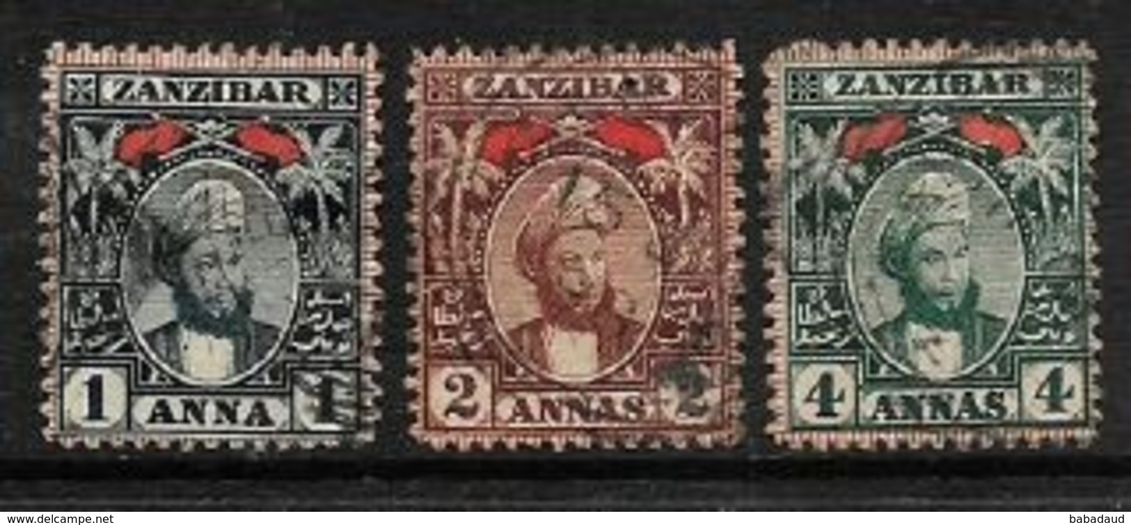 Zanzibar, 1896,  1 Anna, 2 Annas, 4 Annas, Used - Zanzibar (...-1963)