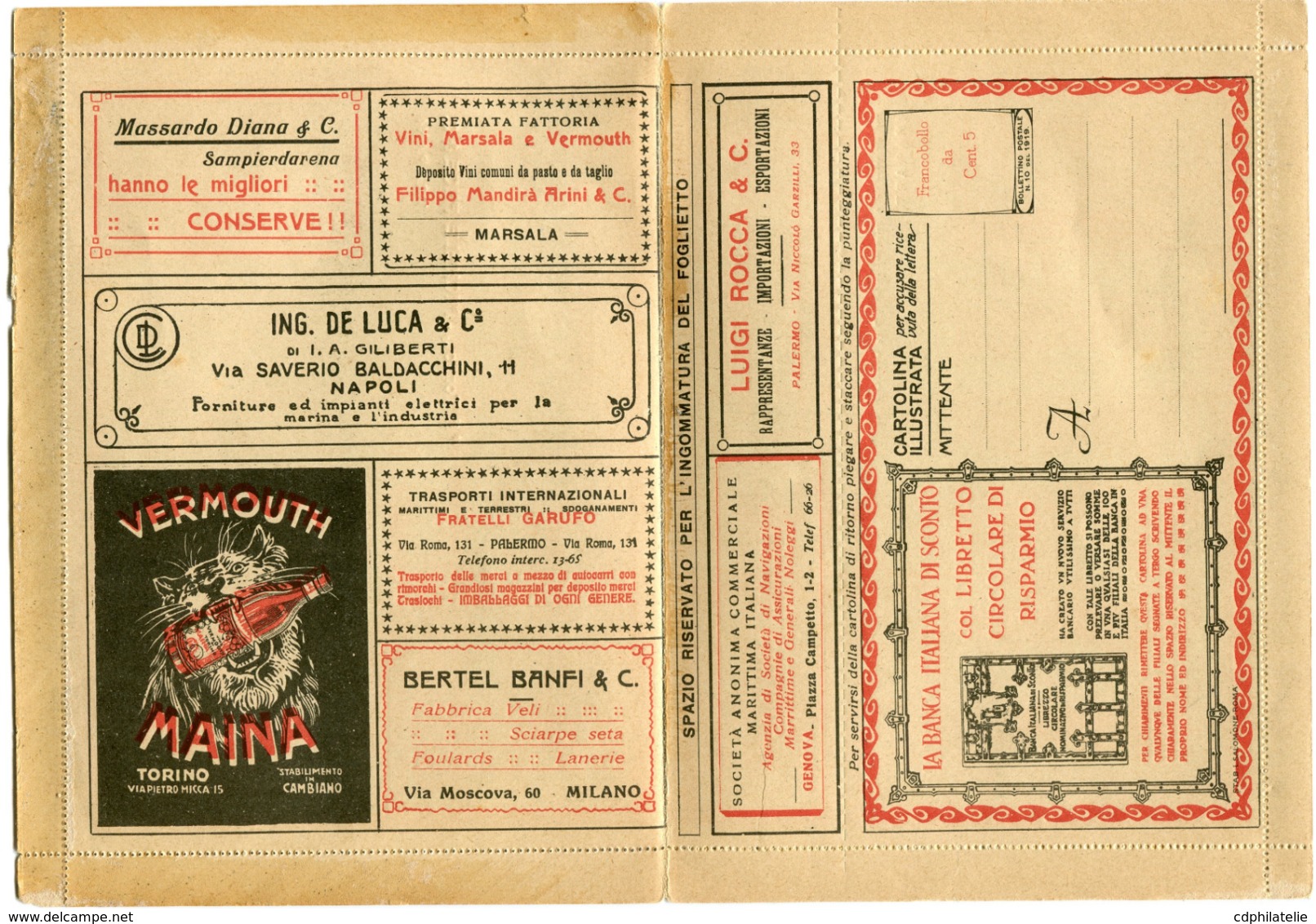 ITALIE TIMBRE POUR ENVELOPPES-RECLAMES (B.L.P.) AVEC PUBLICITES VERMOUTH, AGENCES BANCAIRES DE LA BANQUE SCONTO,........ - BM Für Werbepost (BLP)