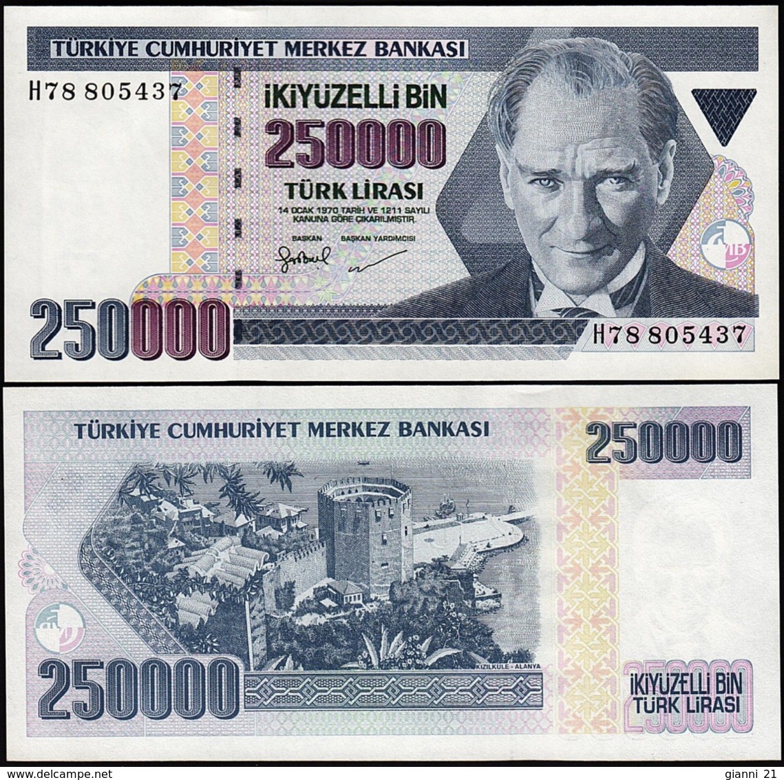 TURKEY - 250.000 Lira L.1970 {Türkiye Cumhuriyet Merkez Bankası} UNC P.211 - Turchia