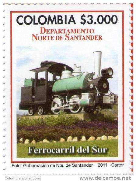 Lote 19h1, Colombia, 2011,  Departamento De Norte De Santander, Ferrocarril Del Sur,  Train Stamp - Colombia