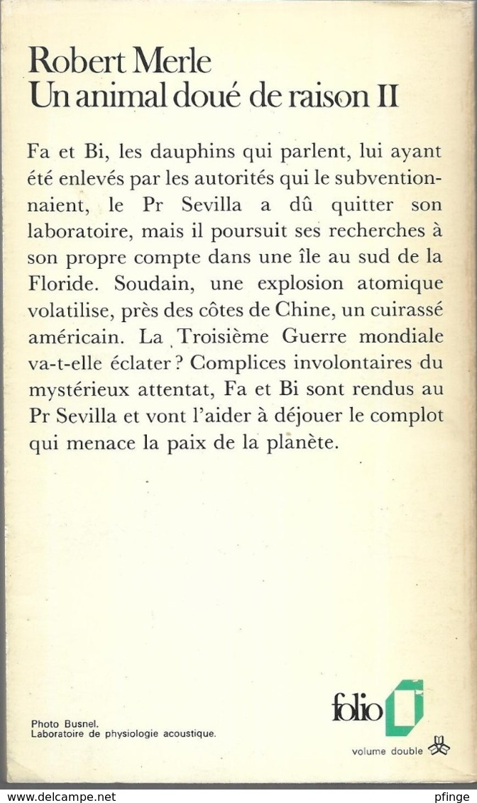 Un Animal Doué De Raison II Par Robert Merle - Folio N°929 - Sin Clasificación