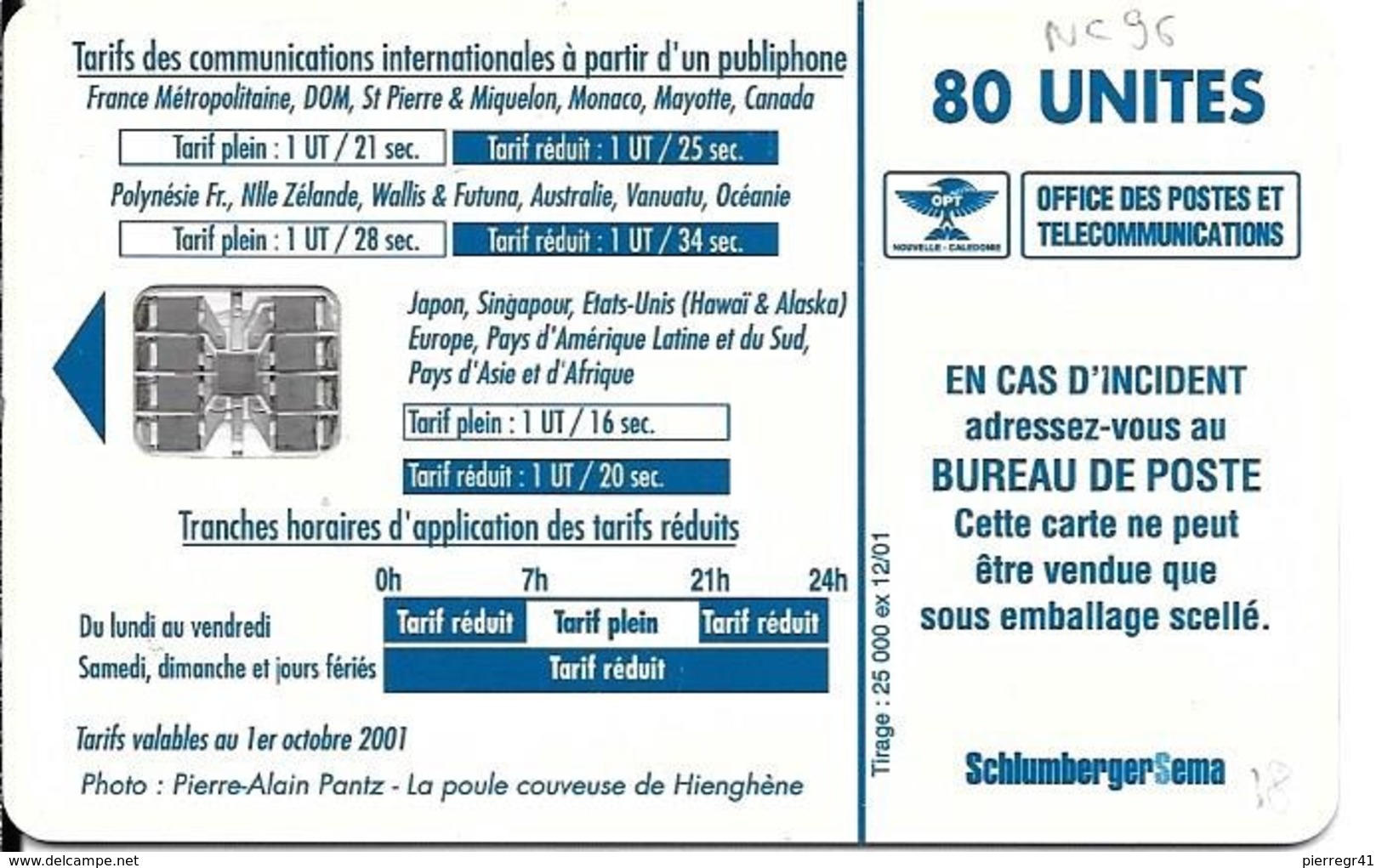 CARTE-PUCE-NOUVELLE-CALEDONIE-80U-SC7-NC96-LA POULE COUVEUSE-25000Ex-Utilisé-TBE-LUXE-RARE - Nouvelle-Calédonie