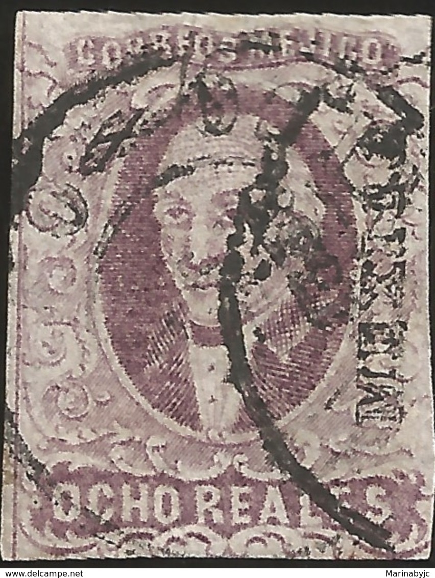 J) 1856 MEXICO, HIDALGO, 8 REALES PURPLE, WITH DISTRICT NAME, MULTIPLE CANCELLATION, PLATE II, MN - Mexico