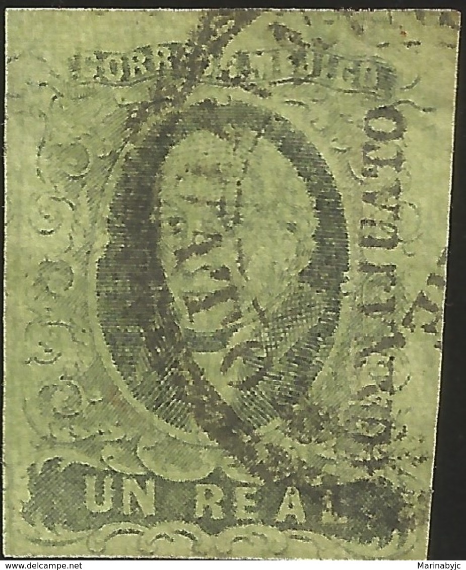 J) 1861 MEXICO, HIDALGO UN REAL, WITH DISTRICT NAME GUANAJUATO, CIRCULAR CANCELLATION, MN - Messico