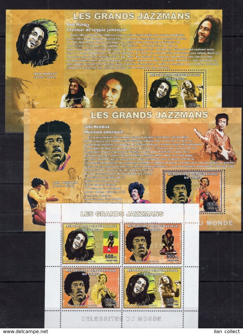 Congo 2006 - Jimi Hendrix & Bob Marley On Postage Stamps Perf.MNH** - Del.1 - Other & Unclassified