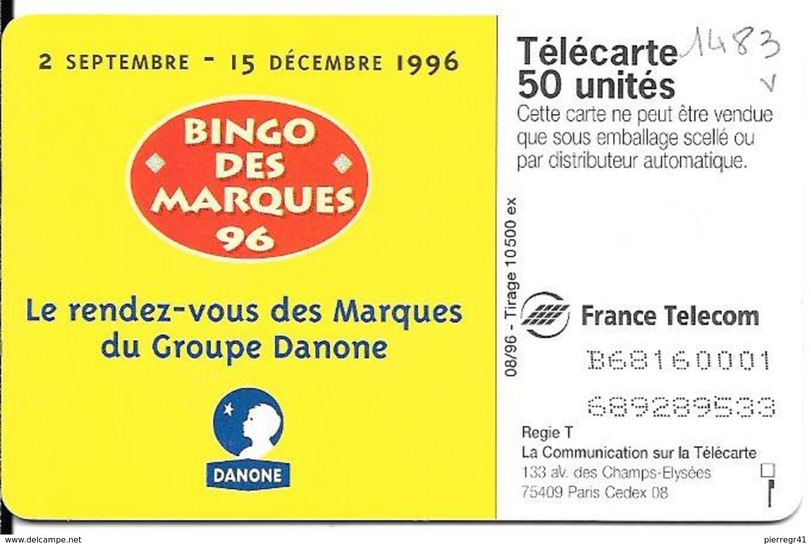 CARTE-PUCE-PRIVEE-PUBLIC- 50U-EN 1483-GEMA-08/96--BINGO Des MARQUES-96-UTILISE-TBE - 50 Unités   