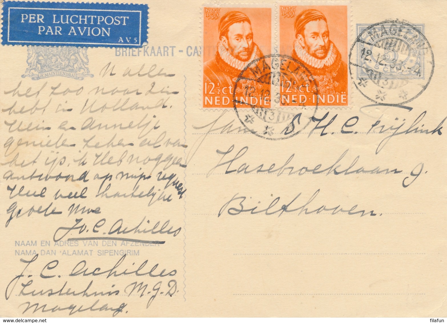 Nederlands Indië - 1933 - 2x Willem I 2e Oplage Op Briefkaart G54 Van LBnr MAGELANG/3 Naar Bilthoven / Nederland - Nederlands-Indië