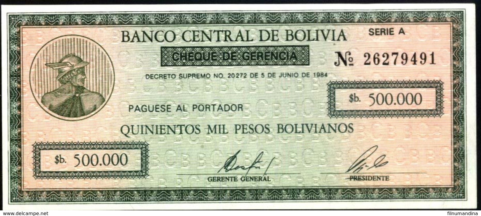 BOLIVIA BONO DE  500.000 PESOS  BOLIVIANOS , AÑO 1984 UNC - Bolivia