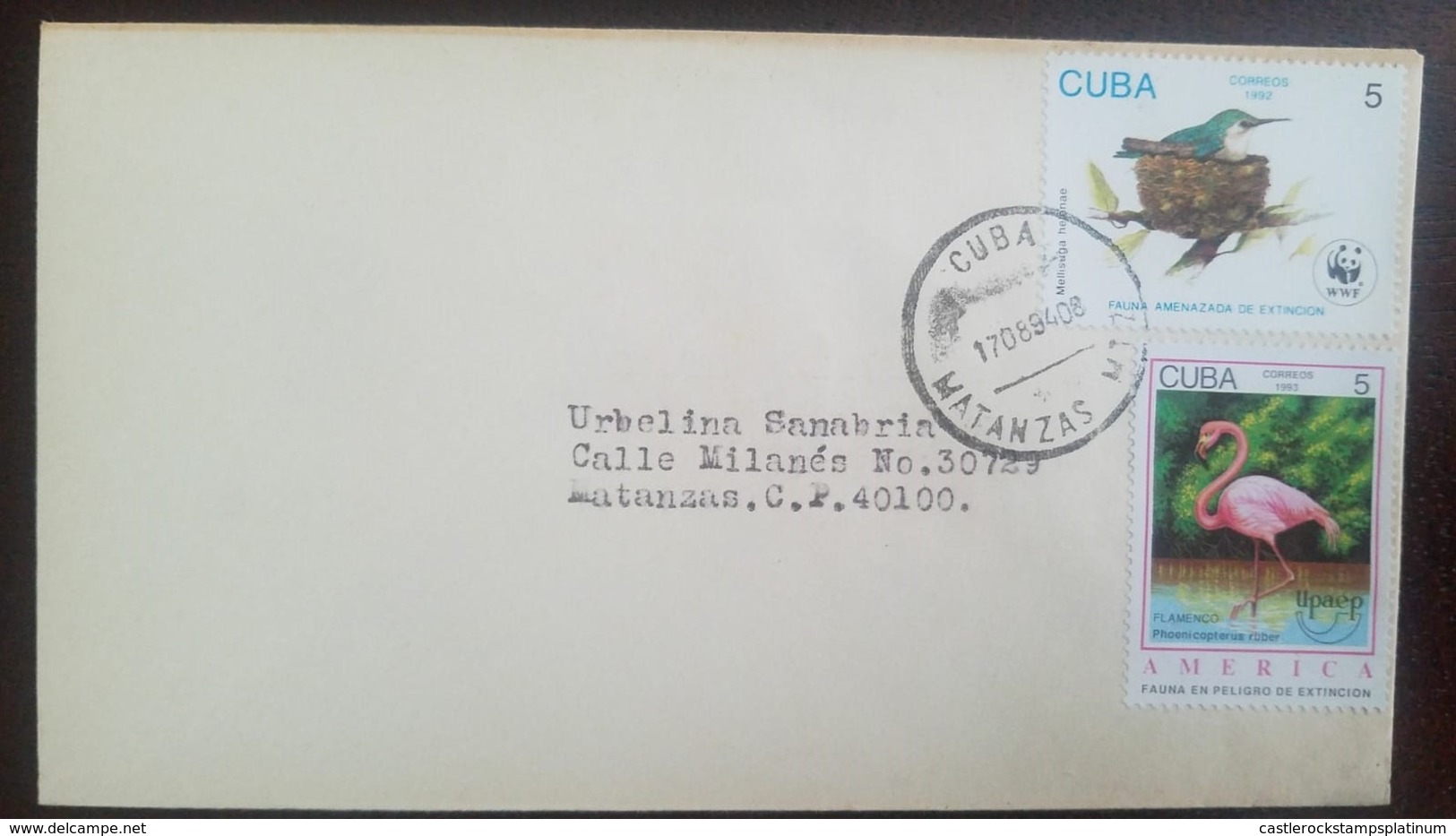 O) 1994 CUBA - CARIBBEAN, AMERICA UPAEP - ENDANGERED SPECIES - PHOENICOP BIRD SC 3527, WWF ENDANGERED SPECIE -SITTING ON - Lettres & Documents