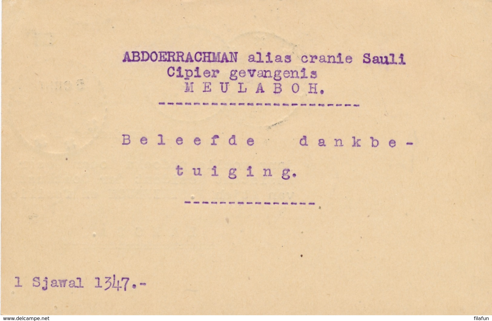 Nederlands Indië - 1929 - 5 Op 12,5 Cent Wilhelmina, Briefkaart G40 Van LB MEULABOH Naar LB Langsa - Indes Néerlandaises