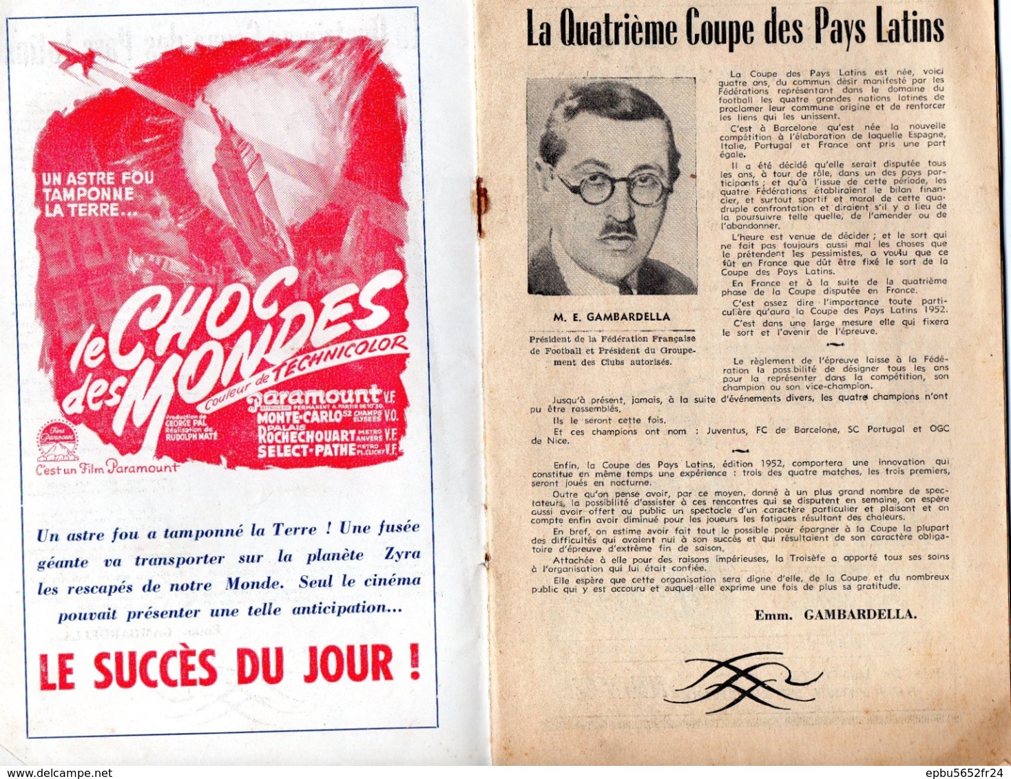 Programme Officiel De La Finale De La 4eme Coupe Latine  Nice- Barcelone  Le 29 Juin 1952 Au Parc Des Princes - Books