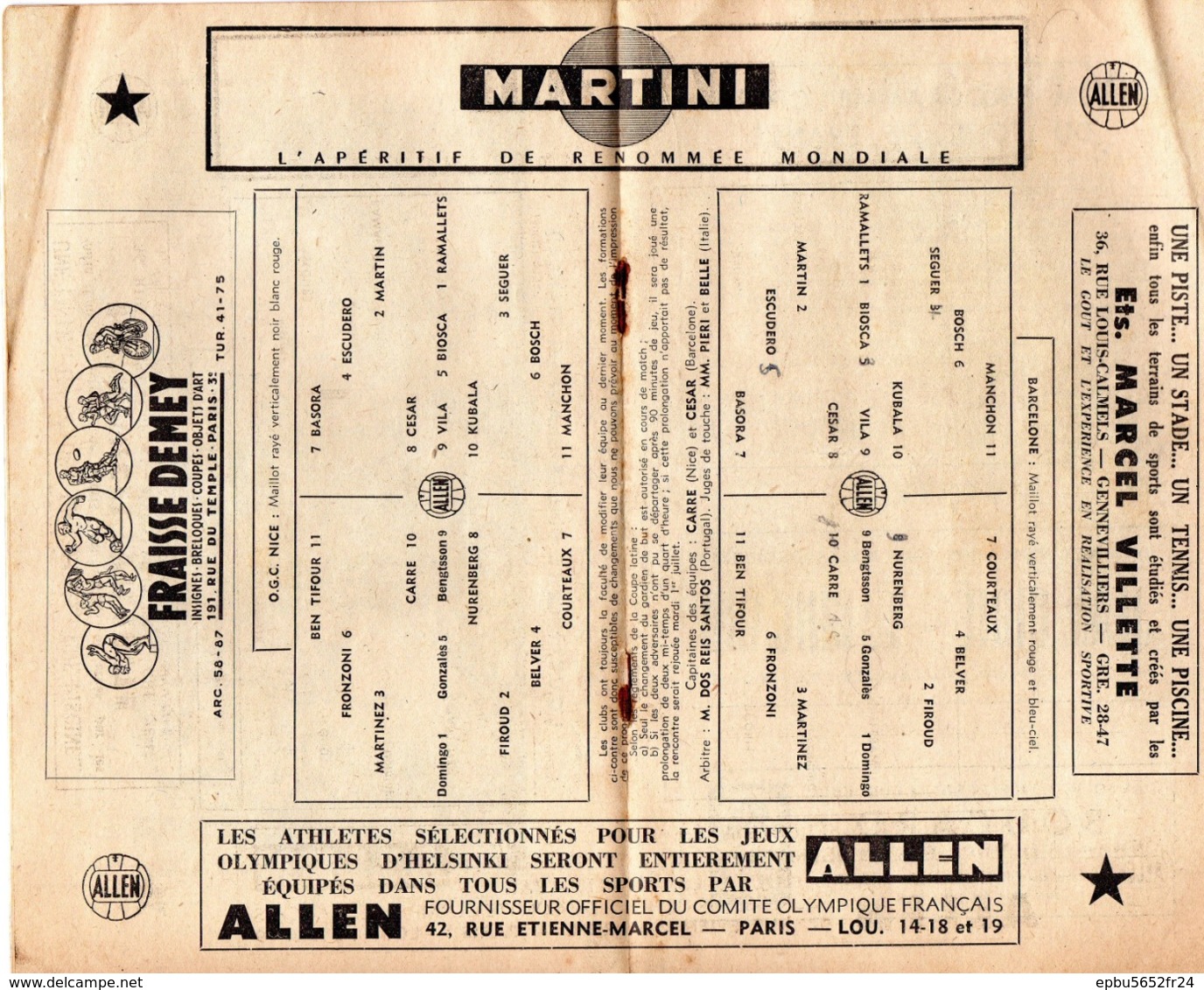 Programme Officiel De La Finale De La 4eme Coupe Latine  Nice- Barcelone  Le 29 Juin 1952 Au Parc Des Princes - Books