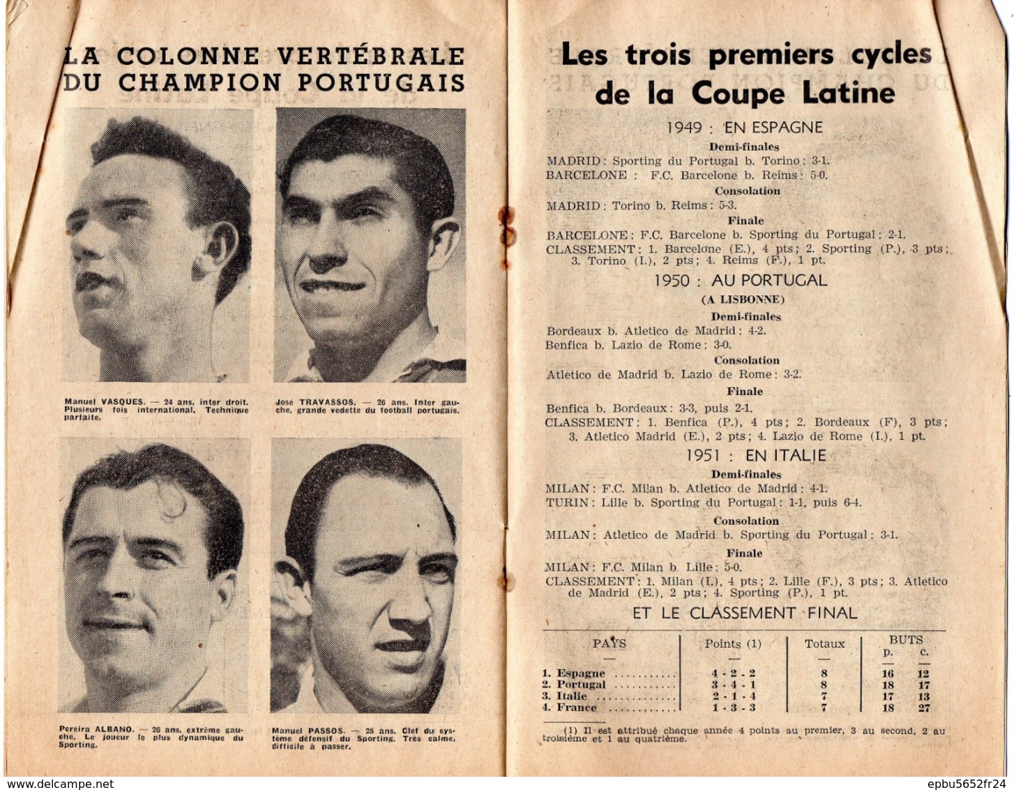 Programme Officiel de la Finale de la 4eme coupe Latine  Nice- Barcelone  le 29 Juin 1952 au Parc des Princes