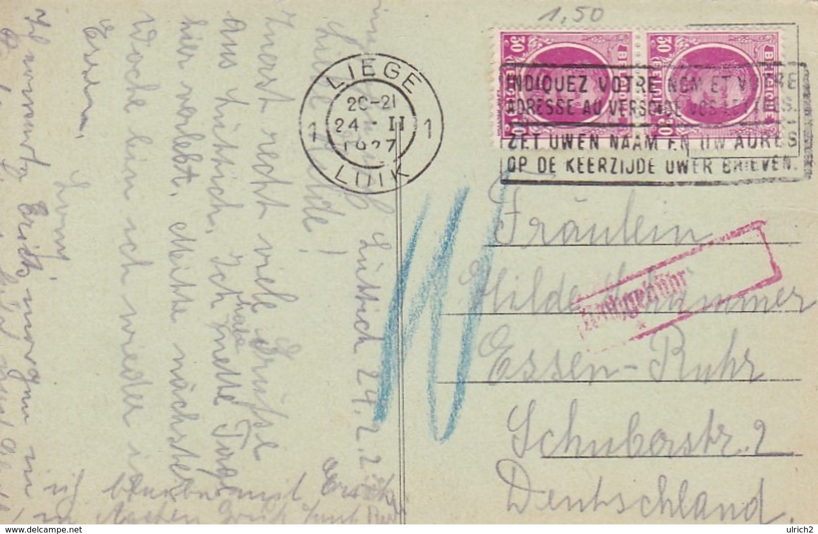 CPA Liége - La Montagne De Bueren - Cachet Indiquez Votre Nom Et Votre Adresse - 1927 (43430) - Liege
