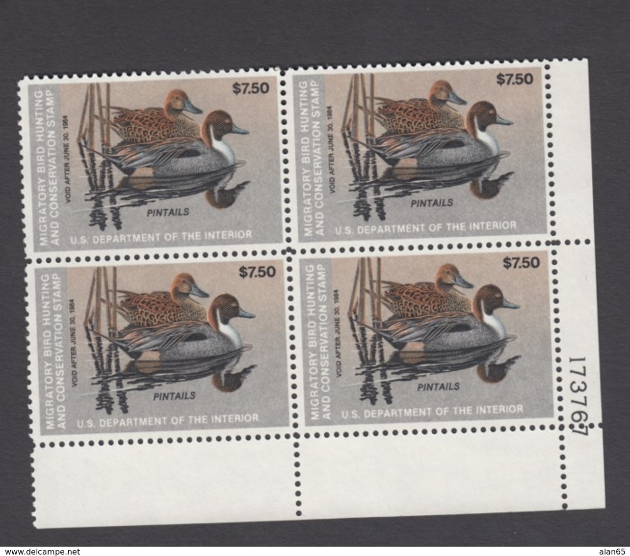 Sc#RW50 MNH Plate # Block Of 4 $7.50 1983 Duck Hunting Stamps, Migratory Bird Hunting & Conservation - Duck Stamps