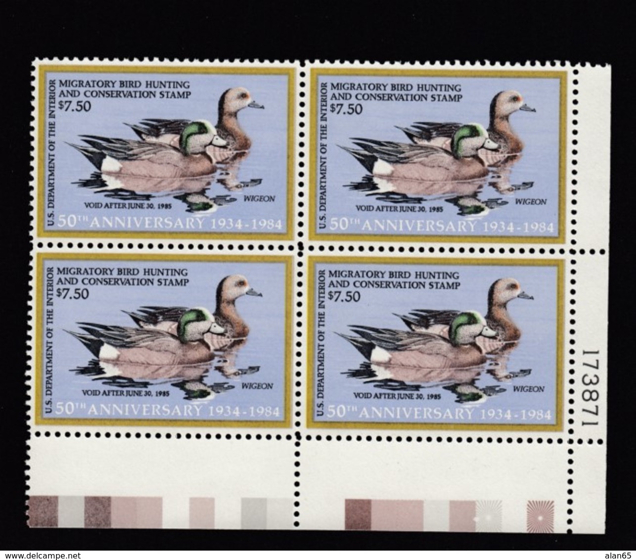 Sc#RW51 MNH Plate # Block Of 4 $7.50 1984 Duck Hunting Stamps, Migratory Bird Hunting & Conservation - Duck Stamps