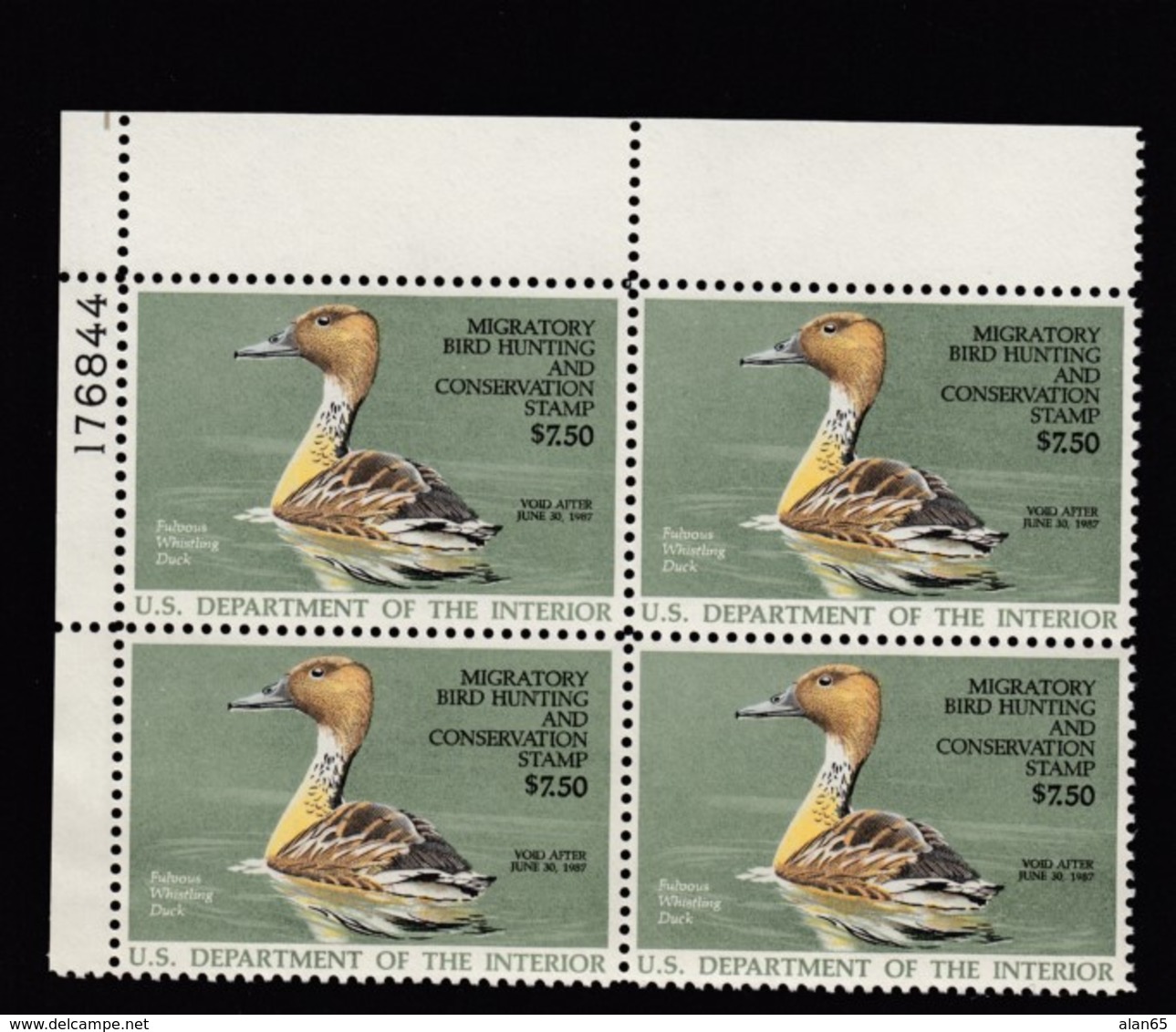 Sc#RW53 Unused NH Plate # Block Of 4 $7.50 1986 Duck Hunting Stamps, Migratory Bird Hunting & Conservation - Duck Stamps