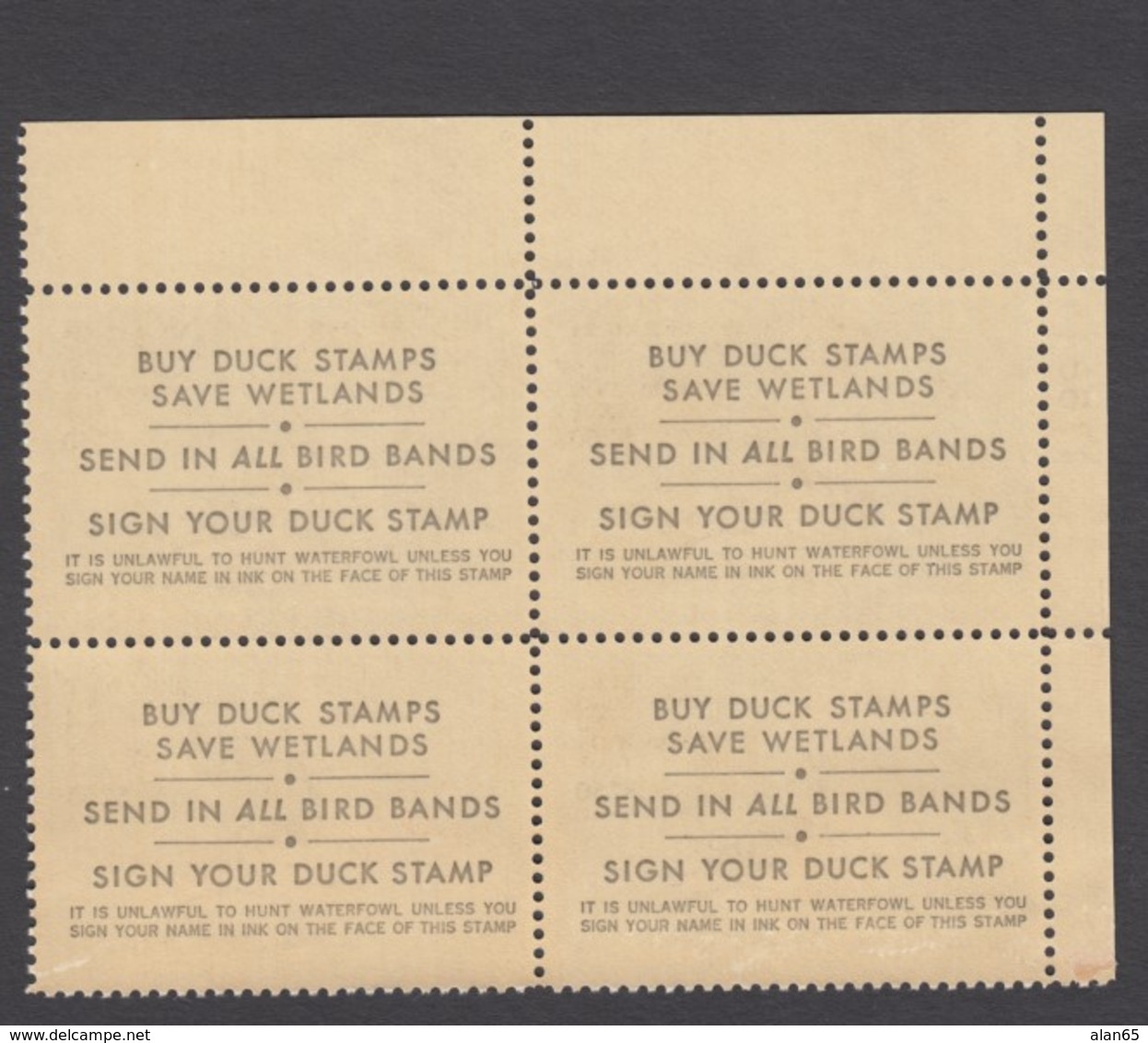Sc#RW53 Unused NH Plate # Block Of 4 $7.50 1986 Duck Hunting Stamps, Migratory Bird Hunting & Conservation - Duck Stamps