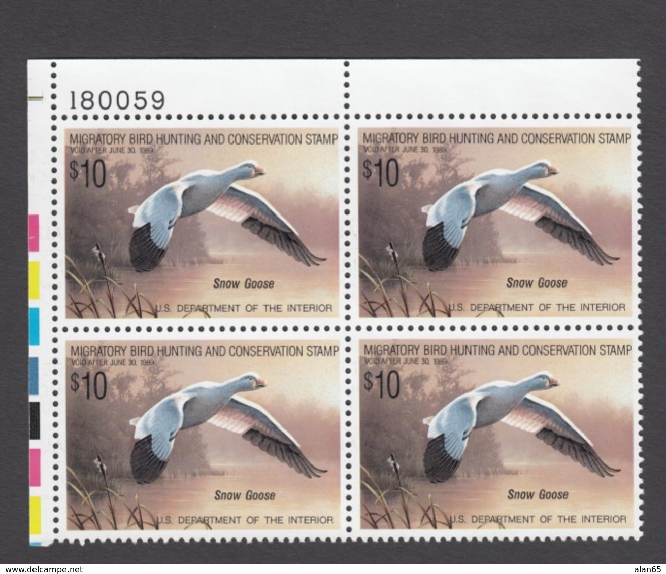 Sc#RW55 MNH Plate # Block Of 4 $10.00 1988 Duck Hunting Stamps, Migratory Bird Hunting & Conservation - Duck Stamps