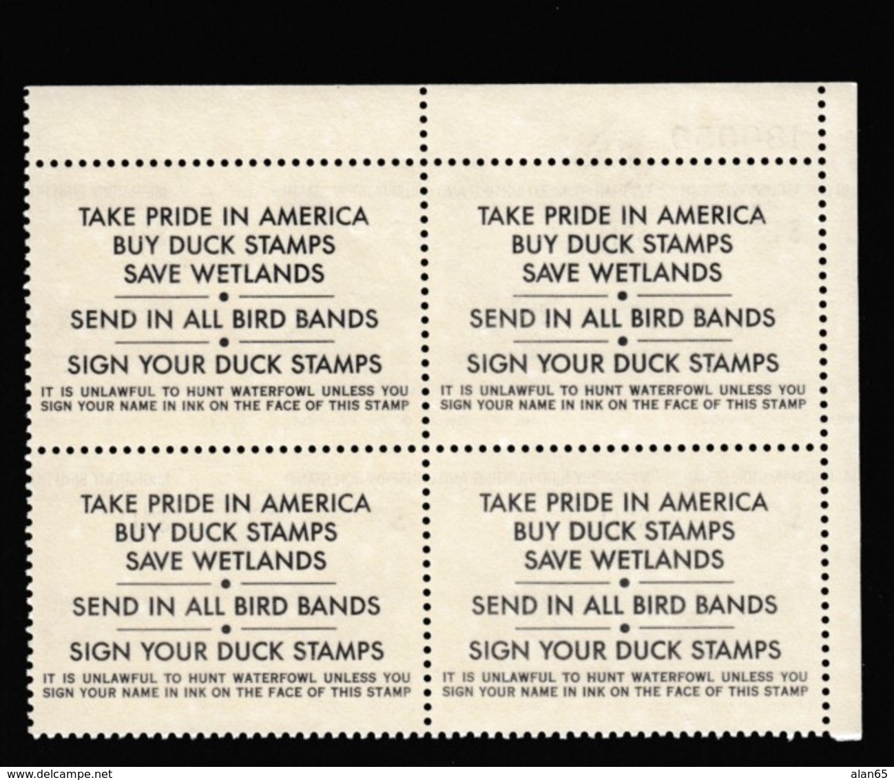 Sc#RW55 MNH Plate # Block Of 4 $10.00 1988 Duck Hunting Stamps, Migratory Bird Hunting & Conservation - Duck Stamps