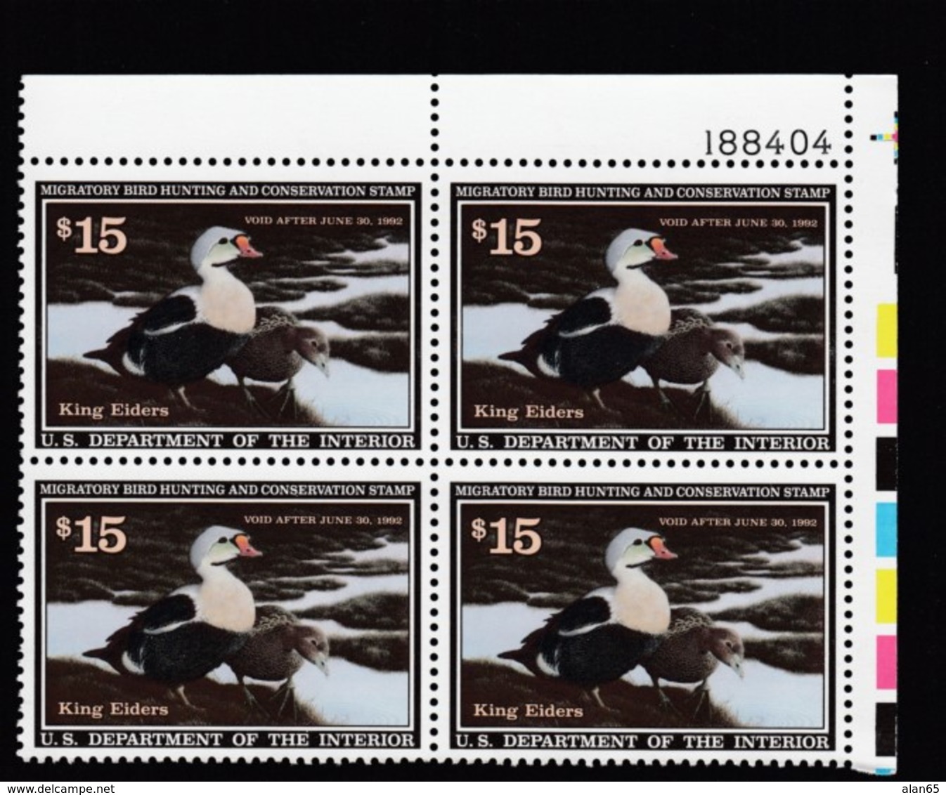 Sc#RW58 MNH Plate # Block Of 4 $15.00 1991 Duck Hunting Stamps, Migratory Bird Hunting & Conservation - Duck Stamps