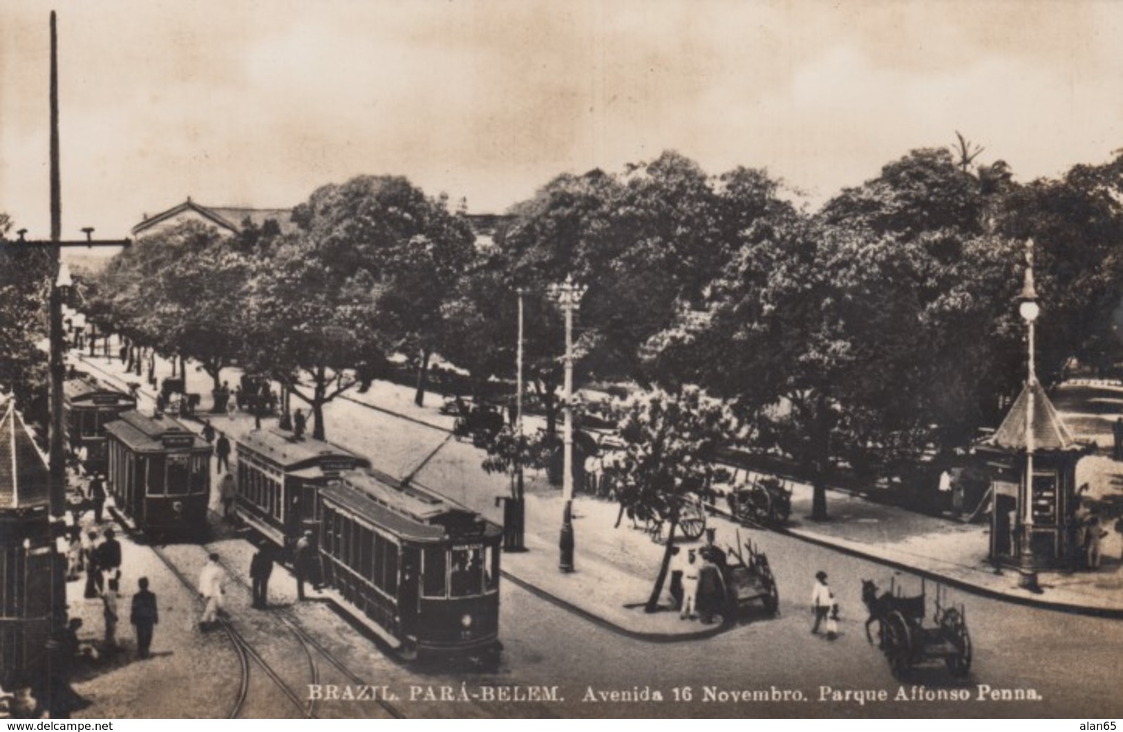 Para-Belem Brazil, Avenida 16 Novembro Parque Affonso Penna, Street Car, Street Scene C1910s/20s Vintage Postcard - Belém