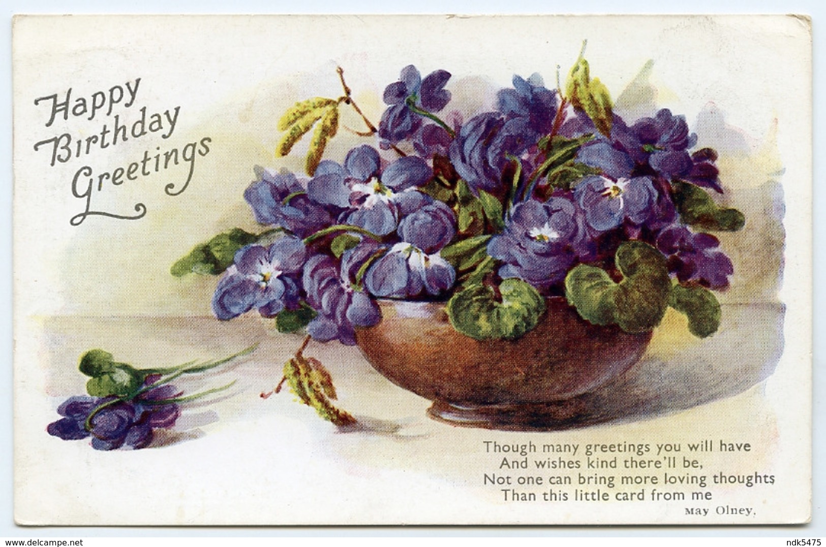 HAPPY BIRTHDAY GREETINGS : BOWL OF FLOWERS / ADDRESS - HADDENHAM, AYLSBURY, TOWNS END - Birthday