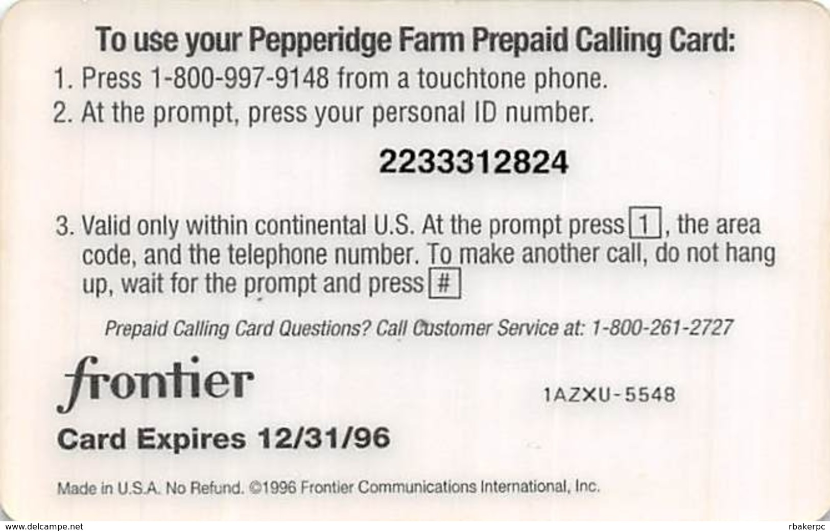 Pepperidge Farm Phone Card - Reclame