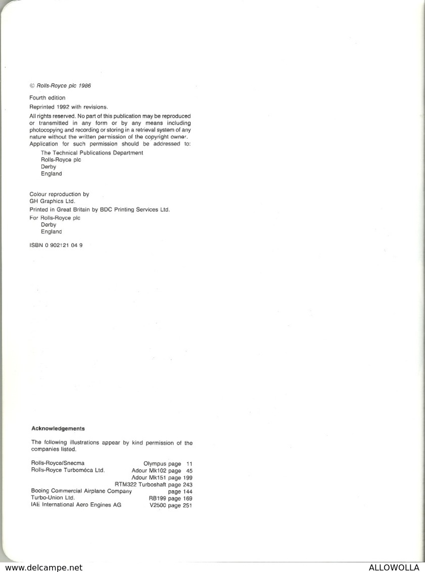 5174 "THE JET ENGINE - ROLLS ROYCE - 4a EDIZIONE-RISTAMPA DEL 1992 CON REVISIONI" 278 PAG. + COPERTINE-OTTIME CONDIZIONI - Altri & Non Classificati