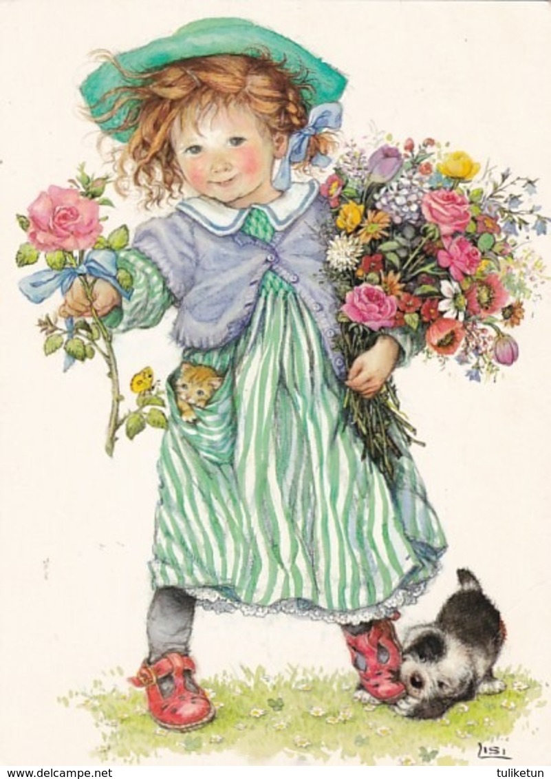 Girl Holding A Bouquet Of Flowers - Giving A Rose - Dod Puppy Biting A Shoe - Lisi Martin - Pictura Graphica AB - Sonstige & Ohne Zuordnung