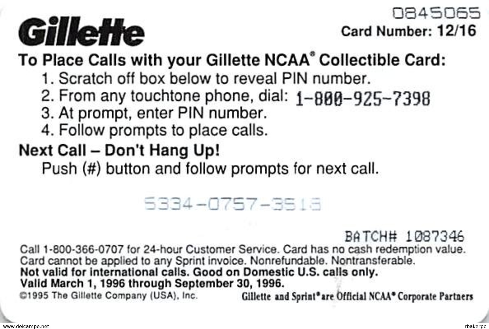 Gilette / Sprint - Basketball Player - Smaller Size Card - Sport