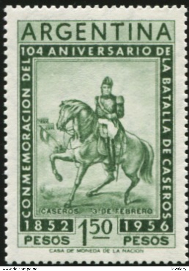 ARGENTINA 1956 104th Anniversary Of The Battle Of Caseros Justo Jose De Urquiza Horse Horses Animals Fauna MNH - Cavalli